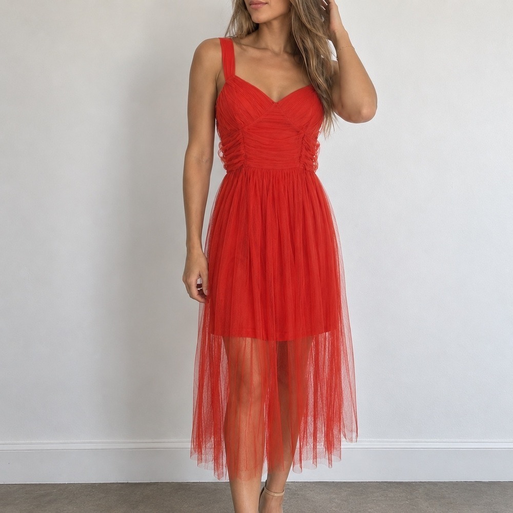 W118 by Walter Baker Red Tulle Overlay Midi Dress Size XS Fairycore Party